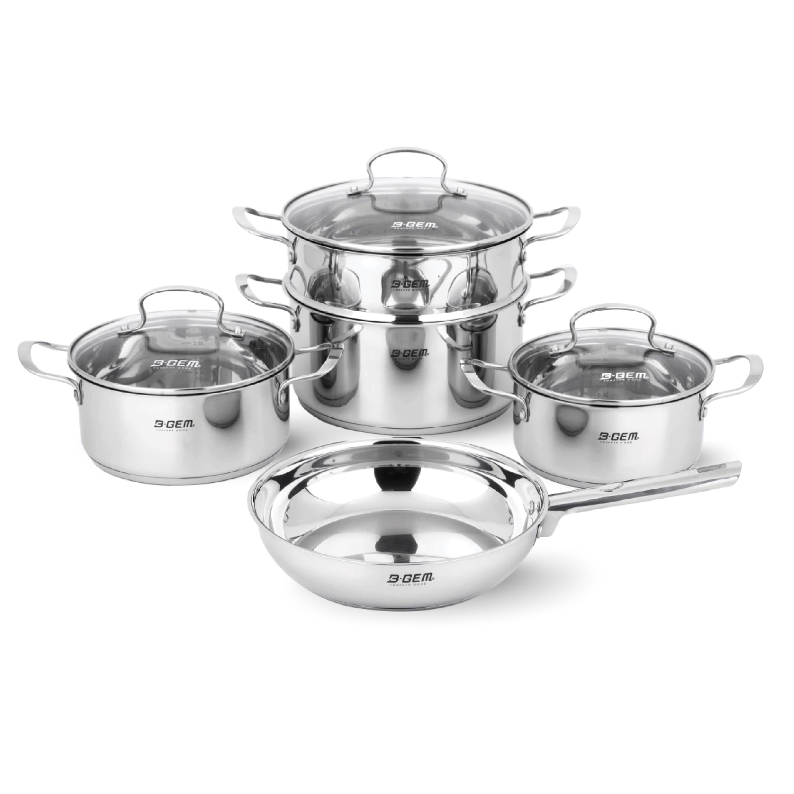 Bộ Nồi Inox 304 B-GEM BG-888 NEW – Bộ 8 Món Đáy 5 Lớp