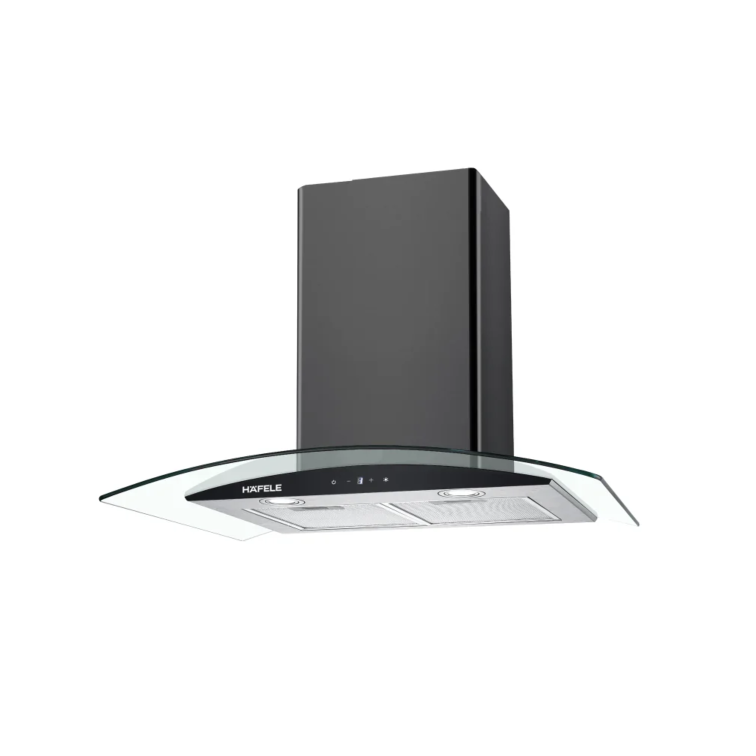 Minh họa thiết kế kính cong bằng kính và inox trên máy hút mùi
