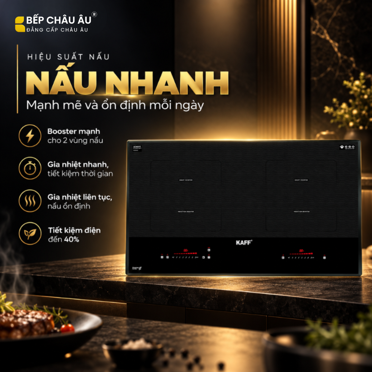 Bếp từ đôi KAFF KF-EG515II New Plus Schott Ceran Đức Booster 3700W bảo hành 7 năm