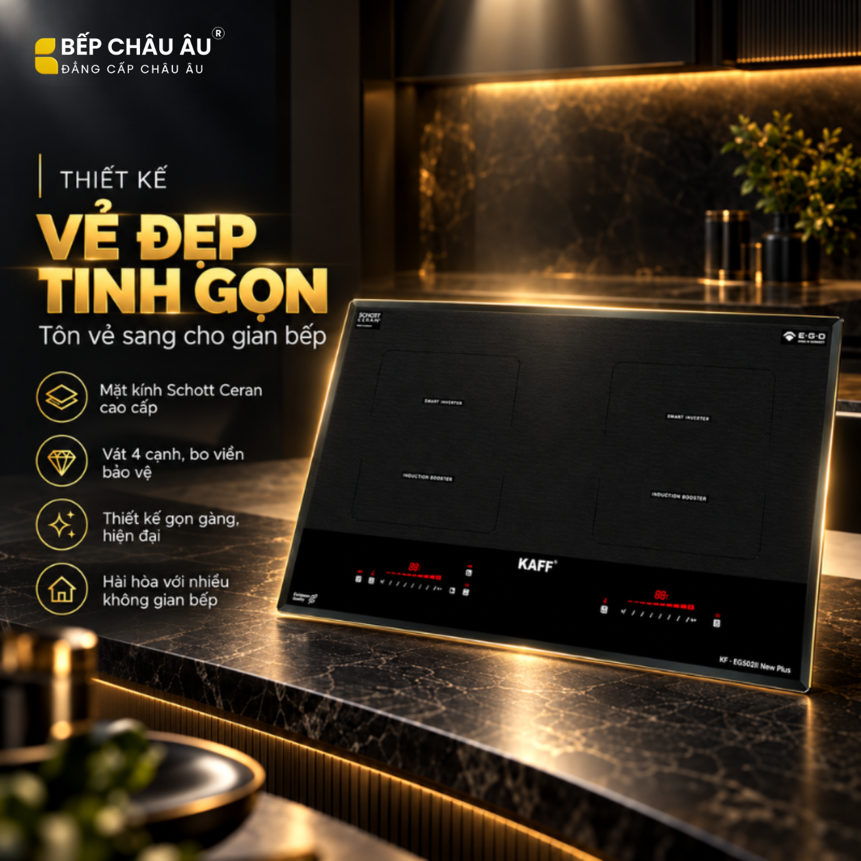 Bếp từ đôi KAFF KF-EG502II New Plus mặt kính Schott Ceran Đức thiết kế cao cấp