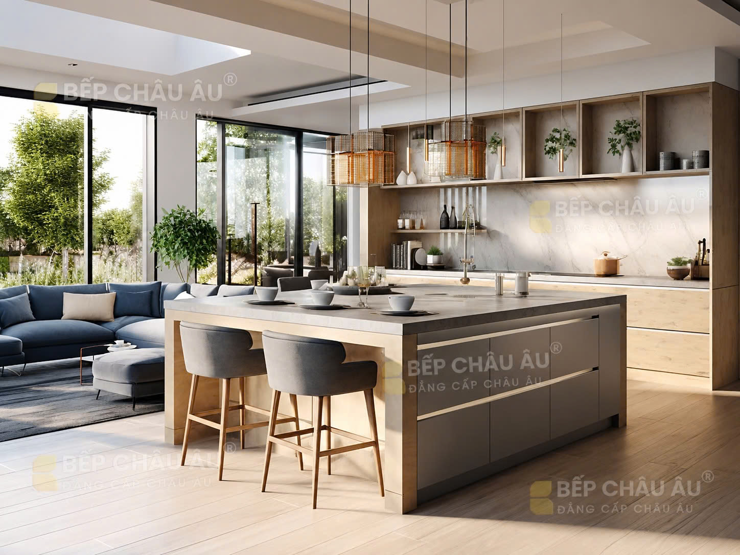 Ý tưởng phối màu tủ bếp gỗ và nội thất nhà bếp hiện đại