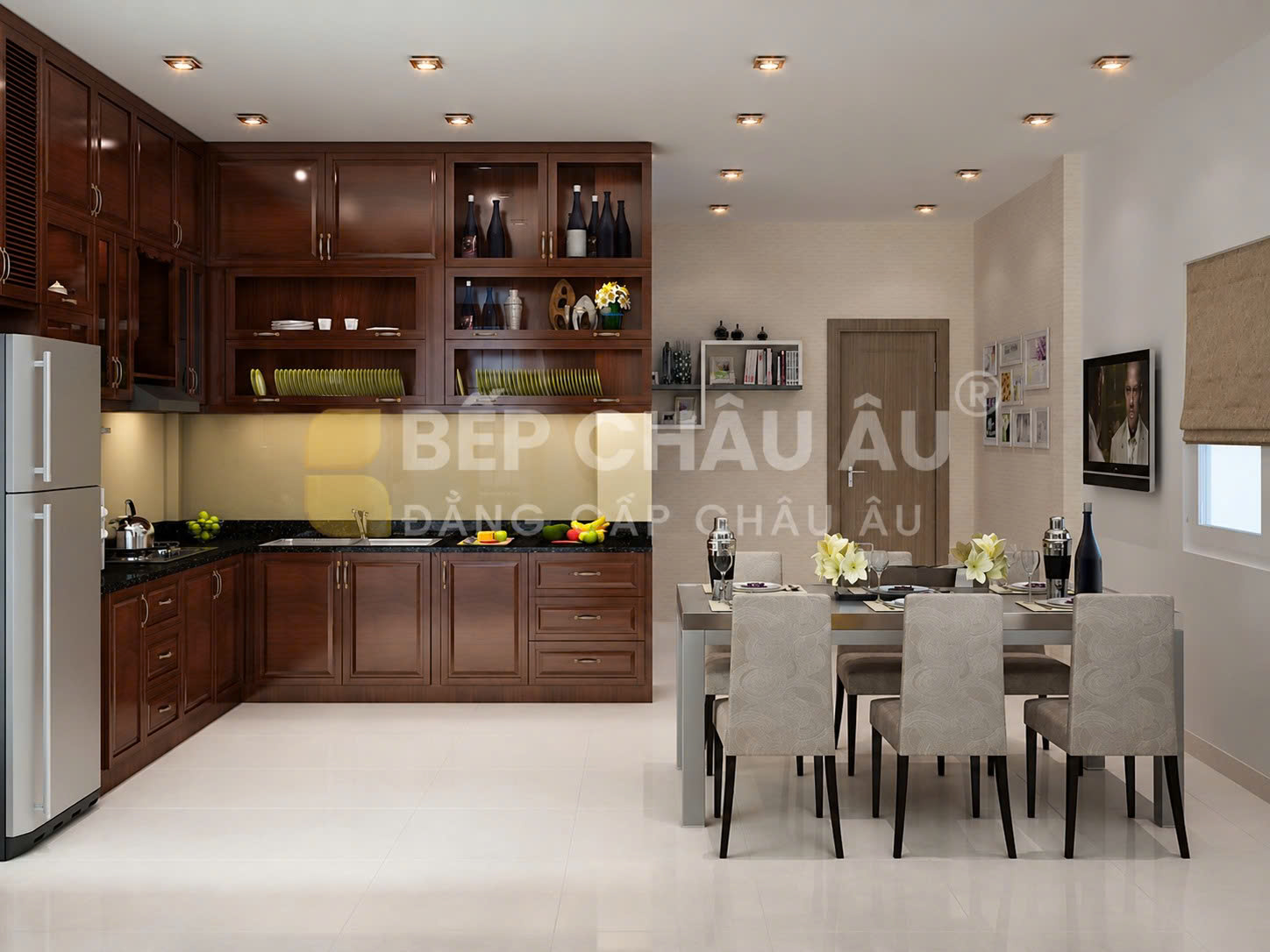 Thiết kế phòng bếp kết hợp thiết bị bếp và chậu rửa tiện nghi
