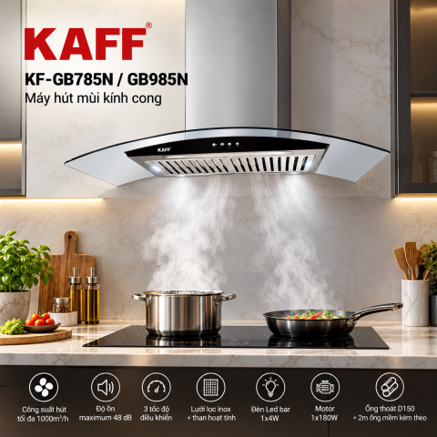Máy Hút Mùi Kính Cong KAFF KF-GB785N / KF-GB985N Công Suất 1000m³/h