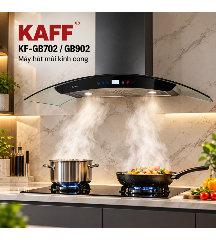 Máy Hút Mùi KAFF KF-GB702 / KF-GB902 Kính Cong Cảm Ứng Khói Nhiệt 1000m³/h