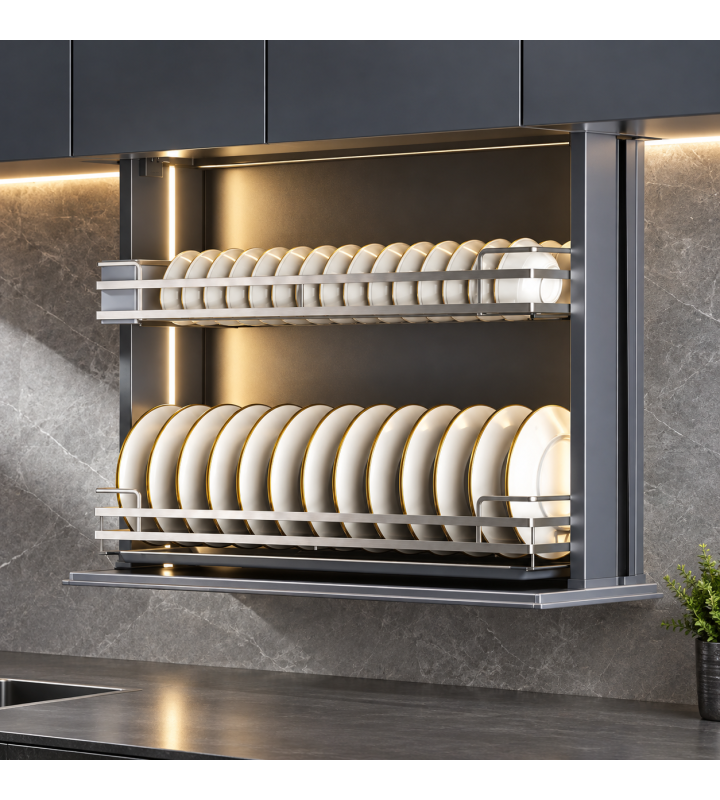 Giá Bát Nâng Hạ Cảm Ứng GRÖB Inox SUS304 Nan Oval – Điều Khiển App & Giọng Nói