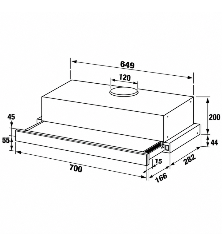 Máy Hút Mùi Âm Tủ KAFF KF-TL7001W Kính Phối Inox, Cảm Ứng 750m³/h