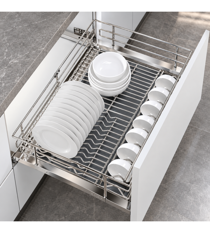Giá Bát Đĩa Nan Oval Đa Năng Âm Tủ EUROGOLD Inox 304 – Gắn Cánh, Ray Giảm Chấn