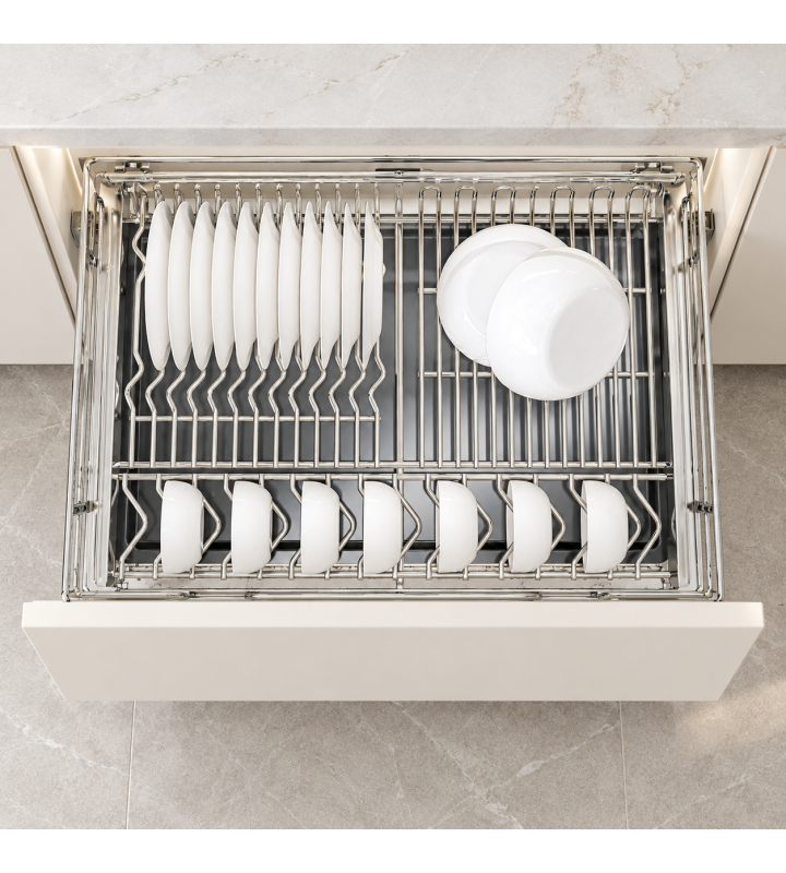 Giá Bát Đĩa Nan Oval Đa Năng Âm Tủ EUROGOLD Inox 304 – Gắn Cánh, Ray Giảm Chấn
