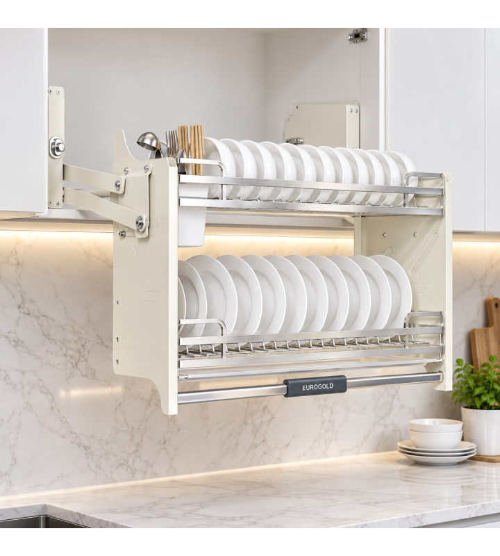 Giá Bát Di Động Nan Dẹt EUROGOLD Inox 304 – Khung Trắng