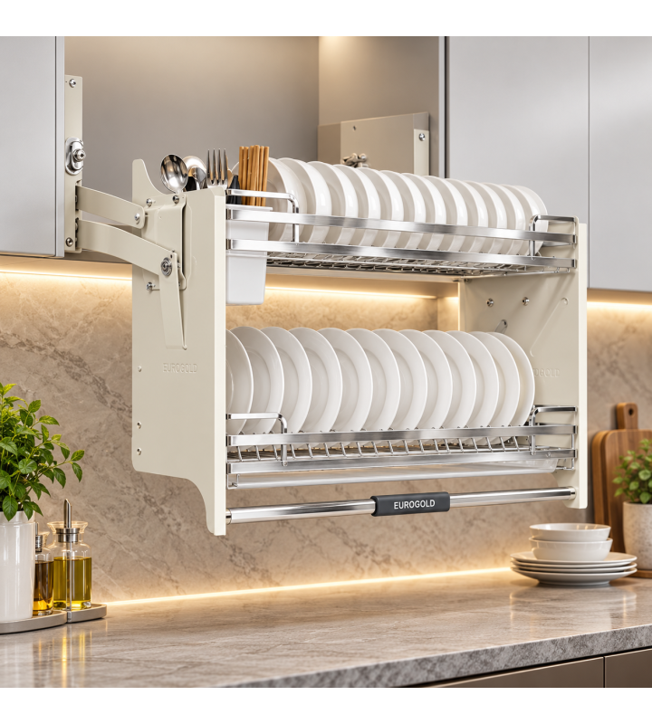Giá Bát Di Động Nan Dẹt EUROGOLD Inox 304 – Khung Trắng