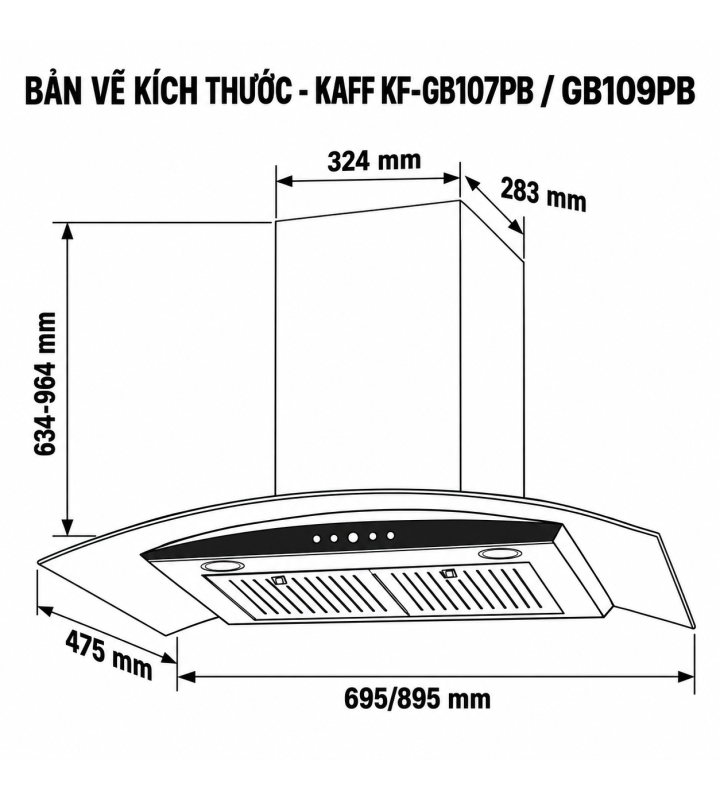 Máy Hút Mùi Kính Cong KAFF KF-GB107PB / KF-GB109PB Màu Đen 1000m³/h