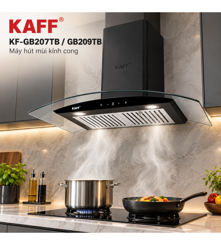 Máy Hút Mùi KAFF KF-GB207TB / KF-GB209TB Kính Cong BLDC 1000m³/h
