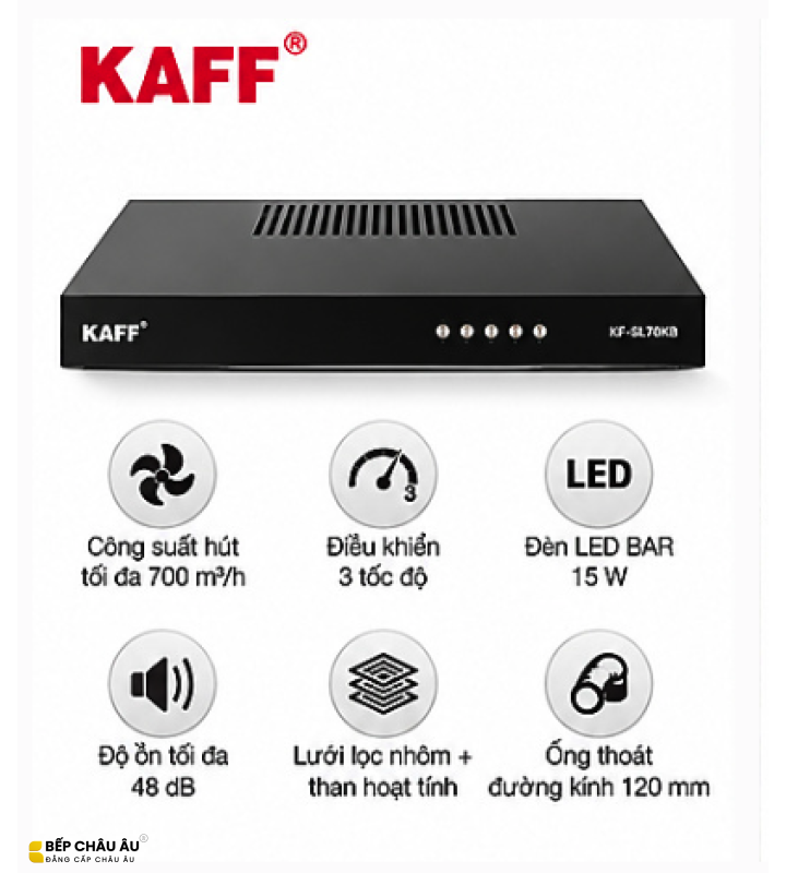Máy Hút Mùi KAFF KF-SL60KB / KF-SL70KB – Turbin Đôi, Màu Đen Sang Trọng