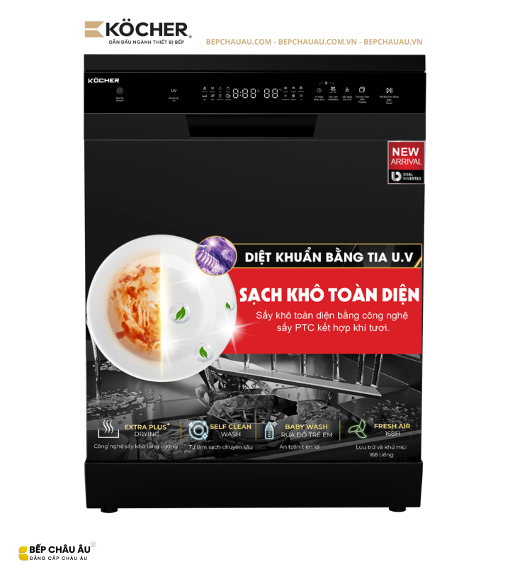 Máy Rửa Bát Kocher X16B 17 Bộ – Diệt Khuẩn UV, Sấy Khô PTC, Lưu Trữ 7 Ngày