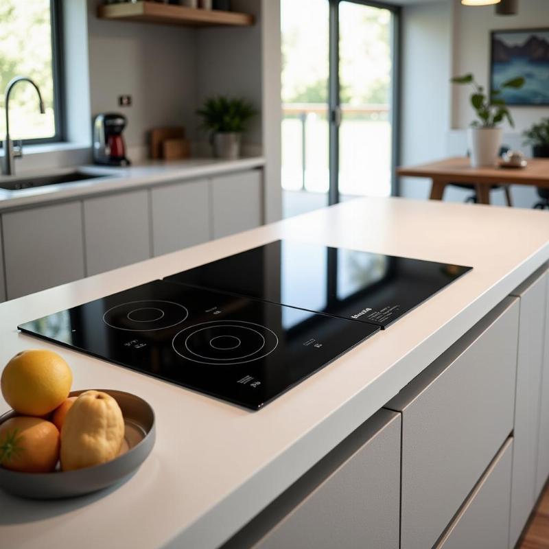 Bếp từ đ&ocirc;i trong gian bếp hiện đại đầy đủ tiện nghi